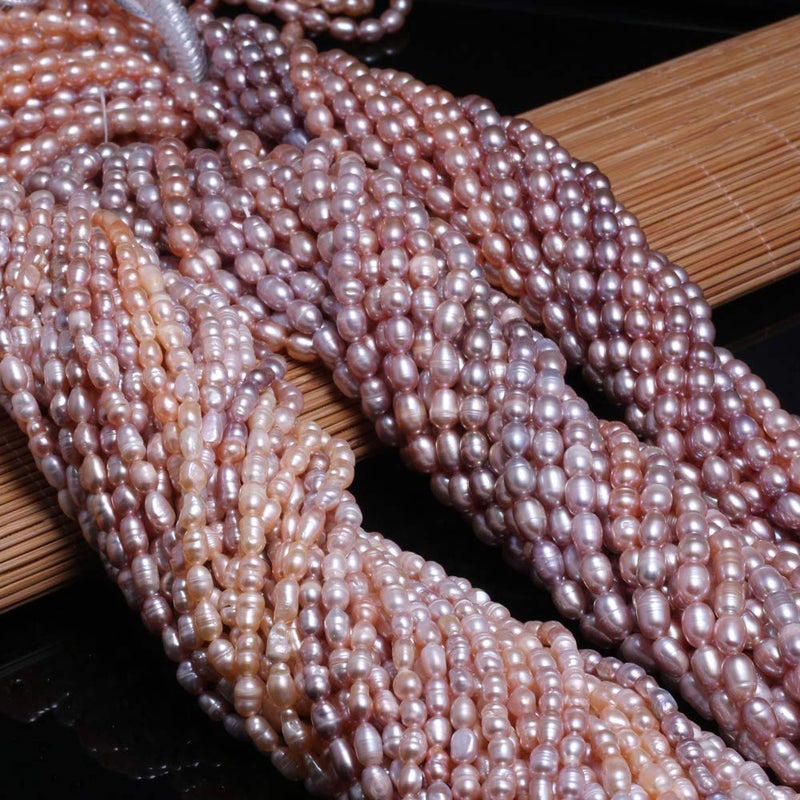 LE SKY Natural Pearl Beads Natural Oval Freshwater Cultured Purple Pearl Loose Beads Quality Level AAA for Jewelry Making Charms Necklace As Gift 5-6 Mm 14.2 Inches (2 Strands) - Image 2